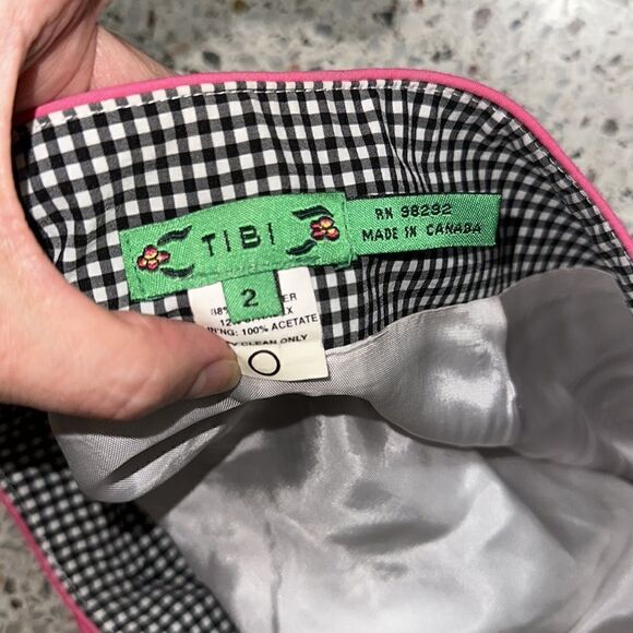 TIBI black white gingham check retro mini skirt pink trim 2 - Picture 2 of 6
